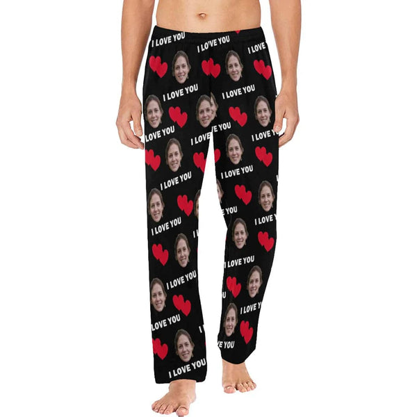 Custom Girlfriend Face Long Pajama Pants I Love You Personalized Men's Slumber Party Sleepwear