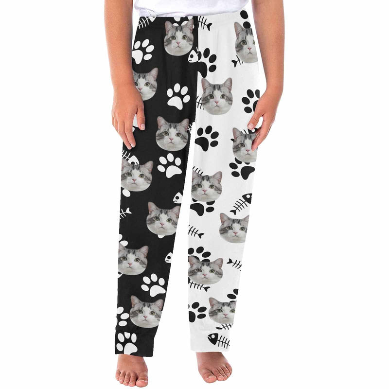 Custom Pet Face Black&White Family Matching Long Pajama Pants Personalized Sleepwear Slumber Party