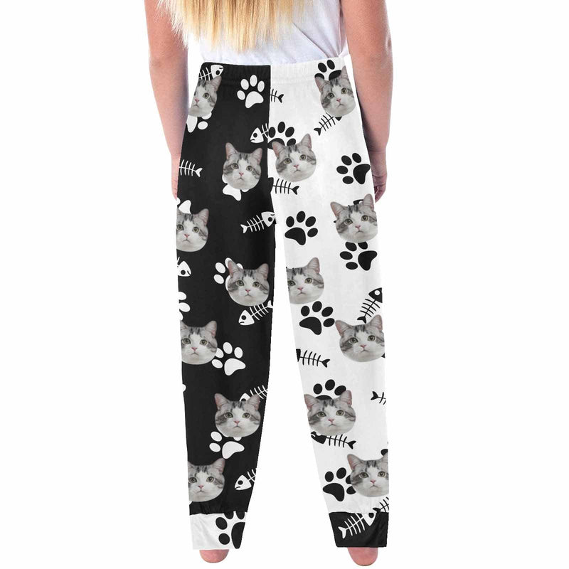 Custom Pet Face Black&White Family Matching Long Pajama Pants Personalized Sleepwear Slumber Party