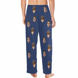 Pajama Shirt&Pajama Pants-Custom Face Pajamas Blue Solid Color Men's Sleepwear Personalized Photo Men's V-Neck Long Pajama Set