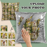 Custom Photo Puzzle Sequin Pillow Case Personalized Pet Pictures Pillow Cover 15.7inx15.7in