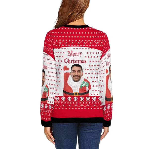 Personalized Face Merry Christmas Santa Ugly Women's Christmas Sweatshirts, Gift For Christmas Custom face Sweatshirt, Ugly Couple Sweatshirts