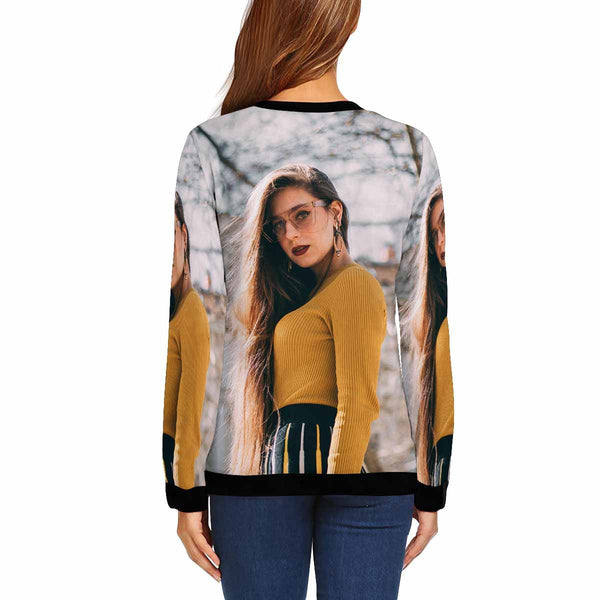 Custom Photo Blurred Street Scene Women's Casual Crewneck Sweatshirt Personalized Long Sleeve Loose Sweatshirt