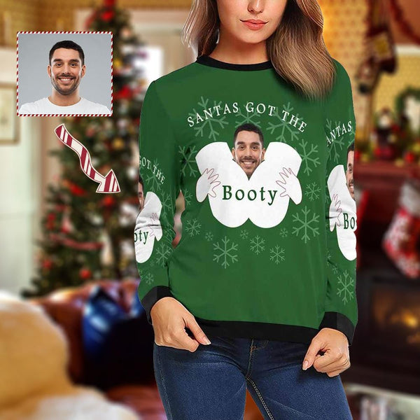 Personalized Face Booty Snowflake Ugly Women's Christmas Sweatshirts, Gift For Christmas Custom face Sweatshirt, Ugly Couple Sweatshirts