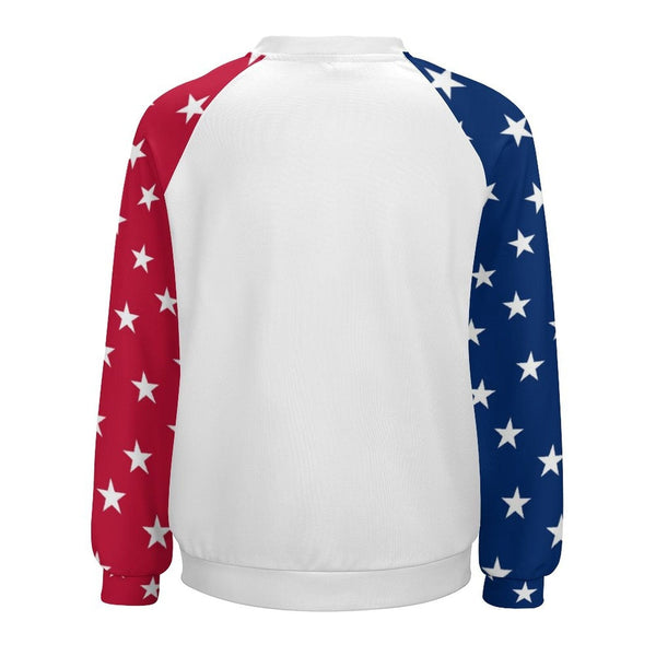 Personalized Loose Sweatshirt With Face On US Flag Women's Raglan Sleeve Crew Neck Sweatshirt