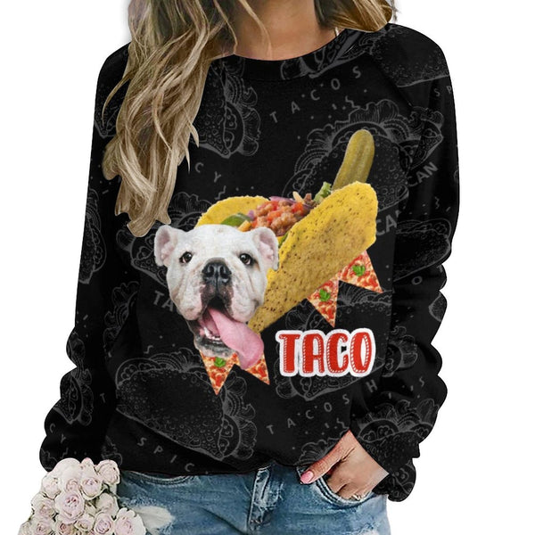 Custom Face Pet Dog Funny Women's Loose Sweatshirt Personalized Raglan Sleeve Crew Neck Sweatshirt