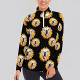 Custom Face Pet Dog Sunflower Sweatshirt Personalized Women's Half Zip Top Sports Long Sleeve Sweatshirt