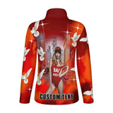 Custom Face&Text Peace Pigeon Red Background Sweatshirt Personalized Women's Half Zip Top Sports Long Sleeve Sweatshirt