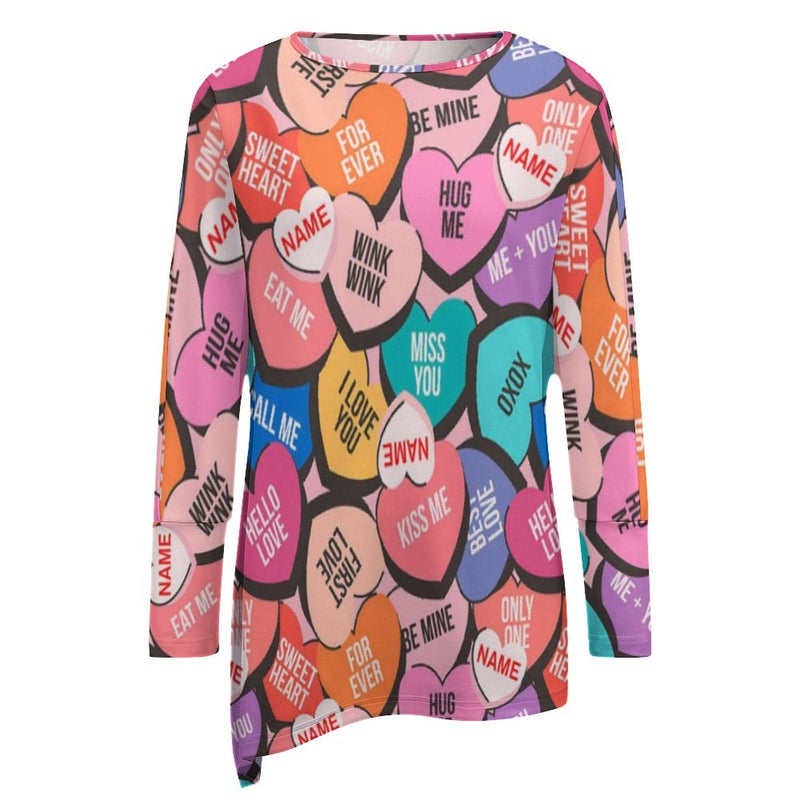 Personalized Name Loose Sweatshirt Love Story Women's Irregular Hem Loose Sweatshirts, Best Gift For Her