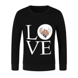 Custom Photo Couple Sweatshirt Personalized Love Black Matching Loose Sweatshirt for Him and Her Unisex Couple Crewneck Long Sleeve T-shirt