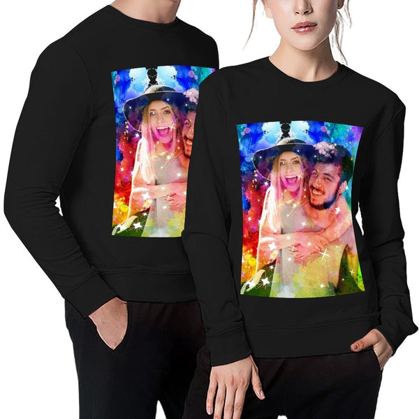 Custom Photo Couple Sweatshirt Personalized Colorful Matching Loose Sweatshirt for Him and Her Unisex Couple Crewneck Long Sleeve T-shirt