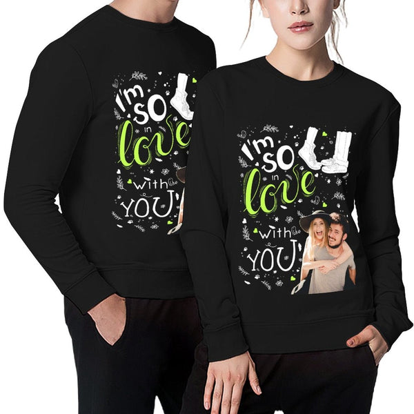 Custom Photo Couple Sweatshirt Personalized Love You Matching Loose Sweatshirt for Him and Her Unisex Couple Crewneck Long Sleeve T-shirt