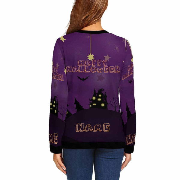 Custom Name Happy Halloween Women's Casual Crew Neck Sweatshirt Personalized Long Sleeve Loose Sweatshirt For Halloween