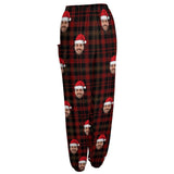 Custom Face Christmas Red Hat Lattice Women's Jogger Casual Trousers Elastic Waist Sports Pants With Pocket