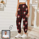 Custom Face Hat Lattice Women's Casual Trousers Elastic Waist Sports Pants