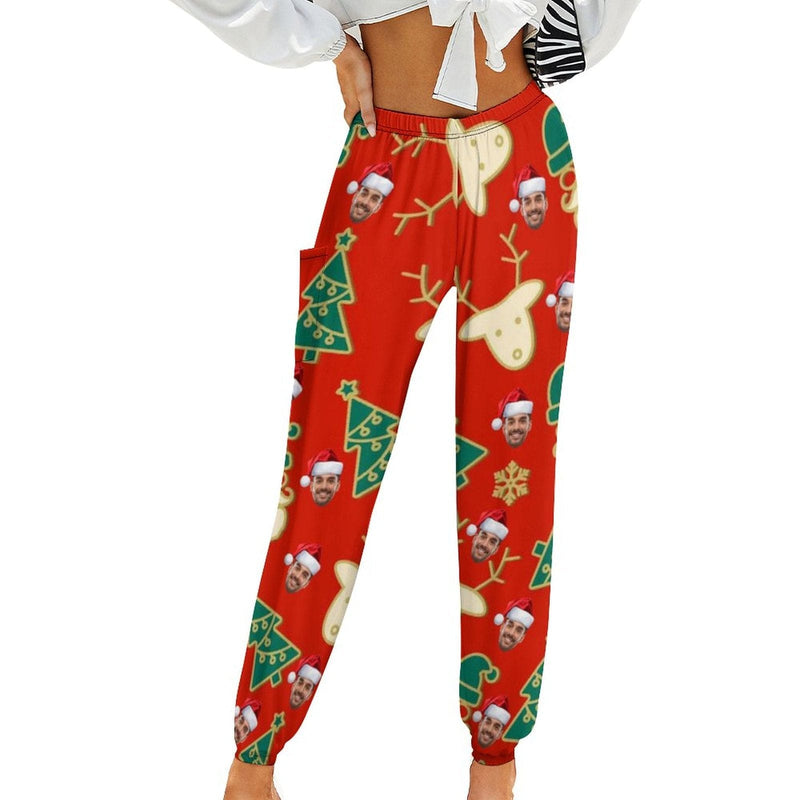 Custom Face Elk Christmas Tree Women's Jogger Casual Trousers Elastic Waist Sport Pants With Pocket